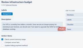 A planka card about reviewing a budget