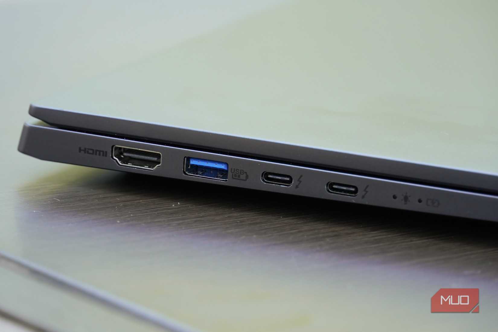 The ports on the left side of the Acer Swift X 14.