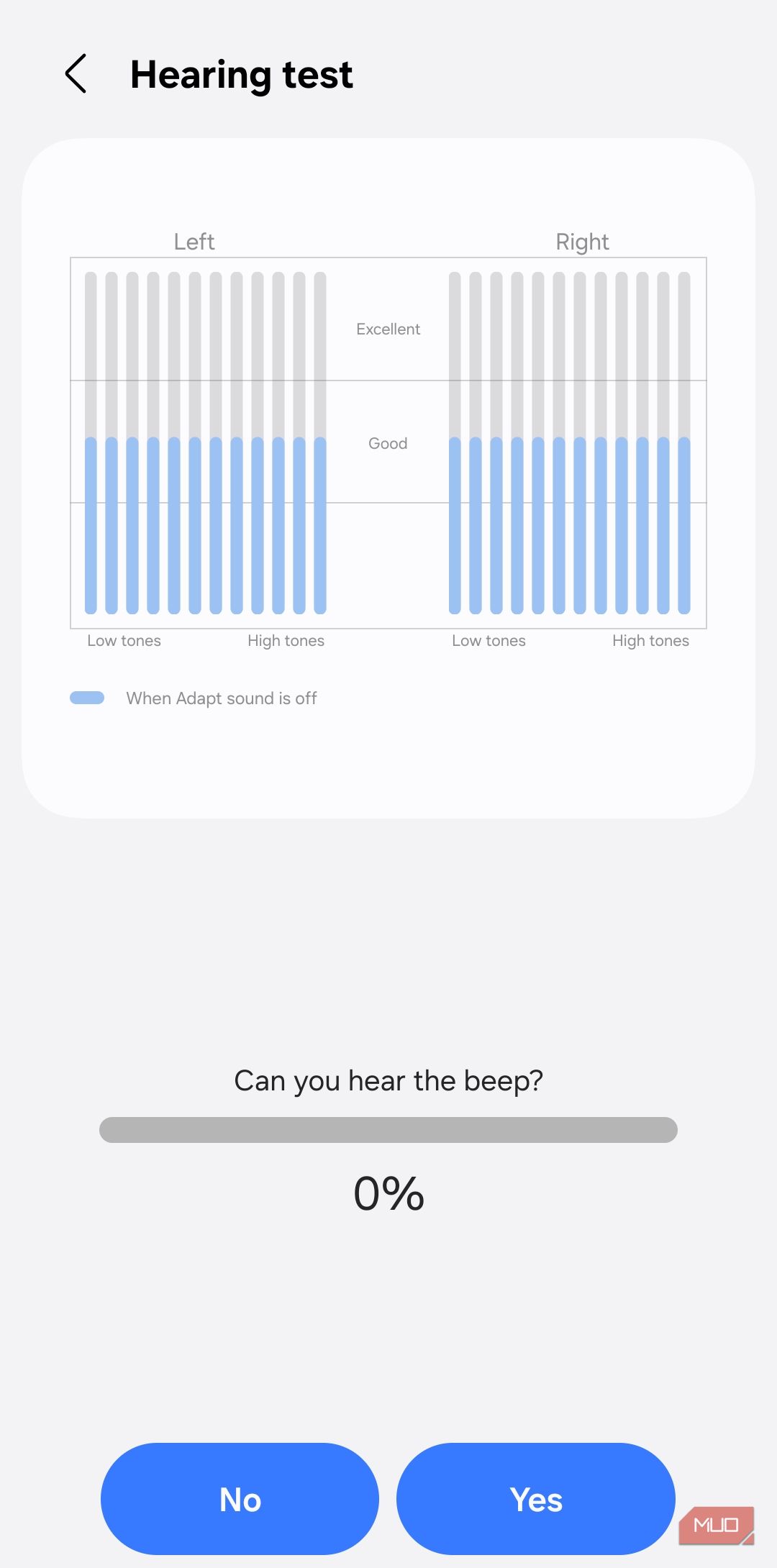 Adapt Sound hearing test menu on Samsung phone