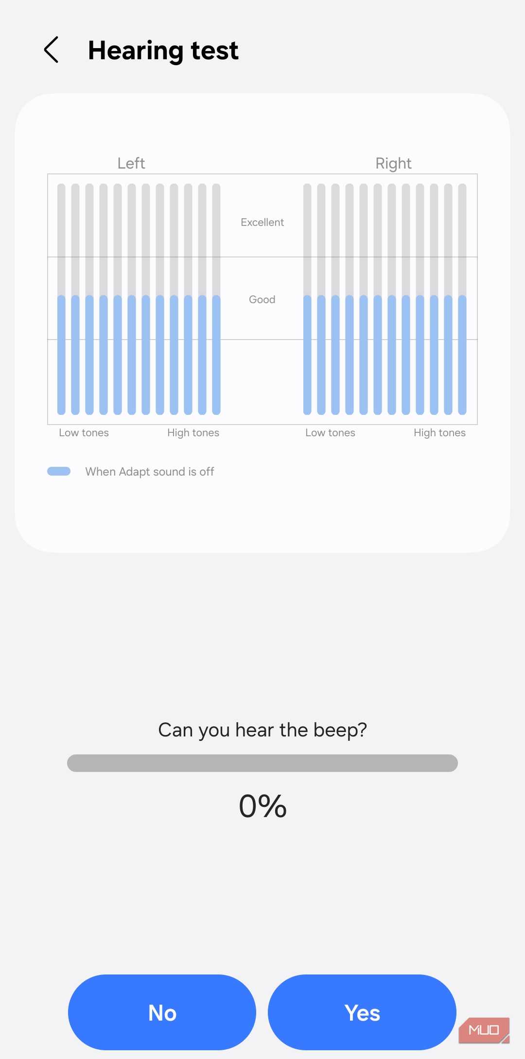 Adapt Sound hearing test menu on Samsung phone