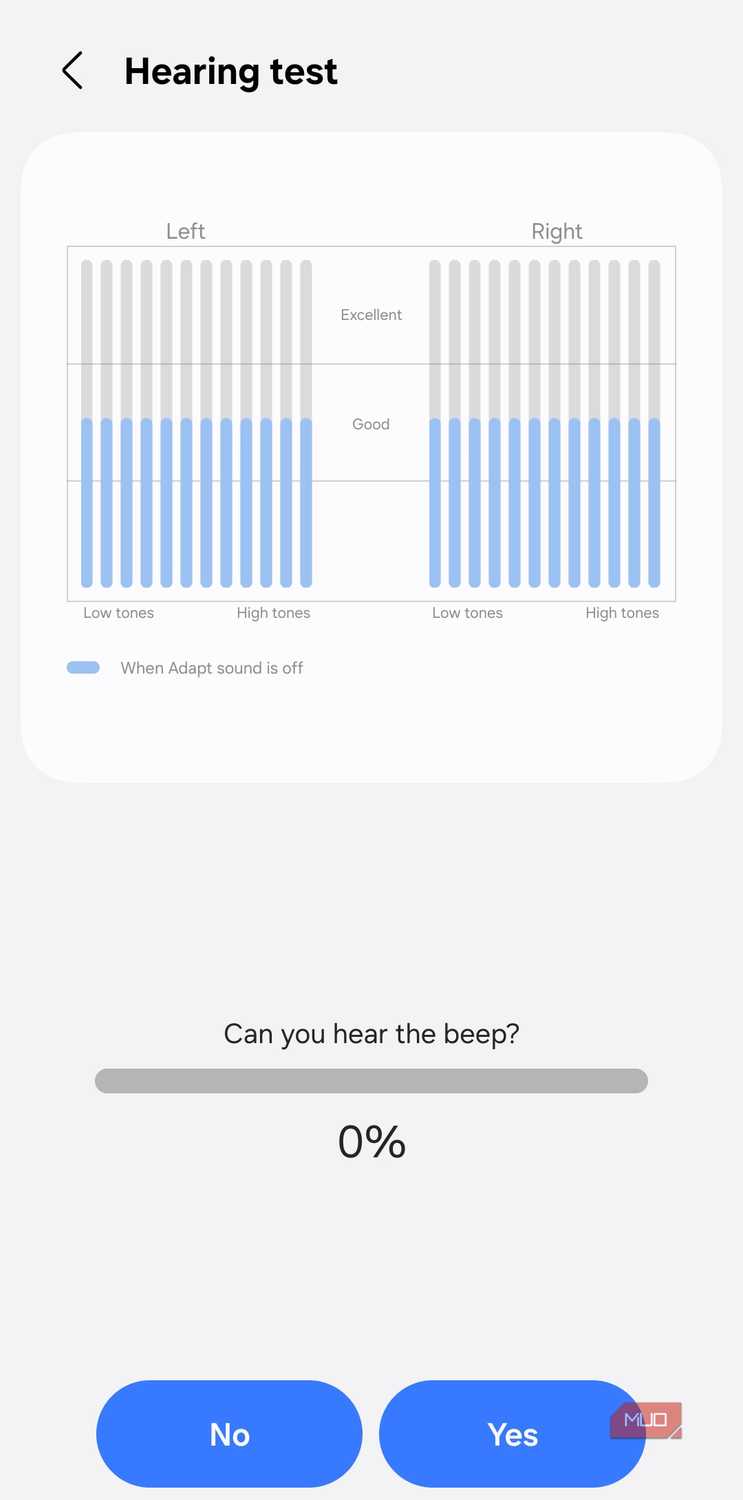 Adapt Sound hearing test menu on Samsung phone
