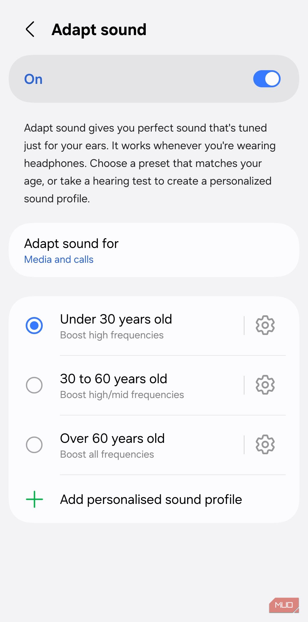 Adapt sound menu on Samsung phone