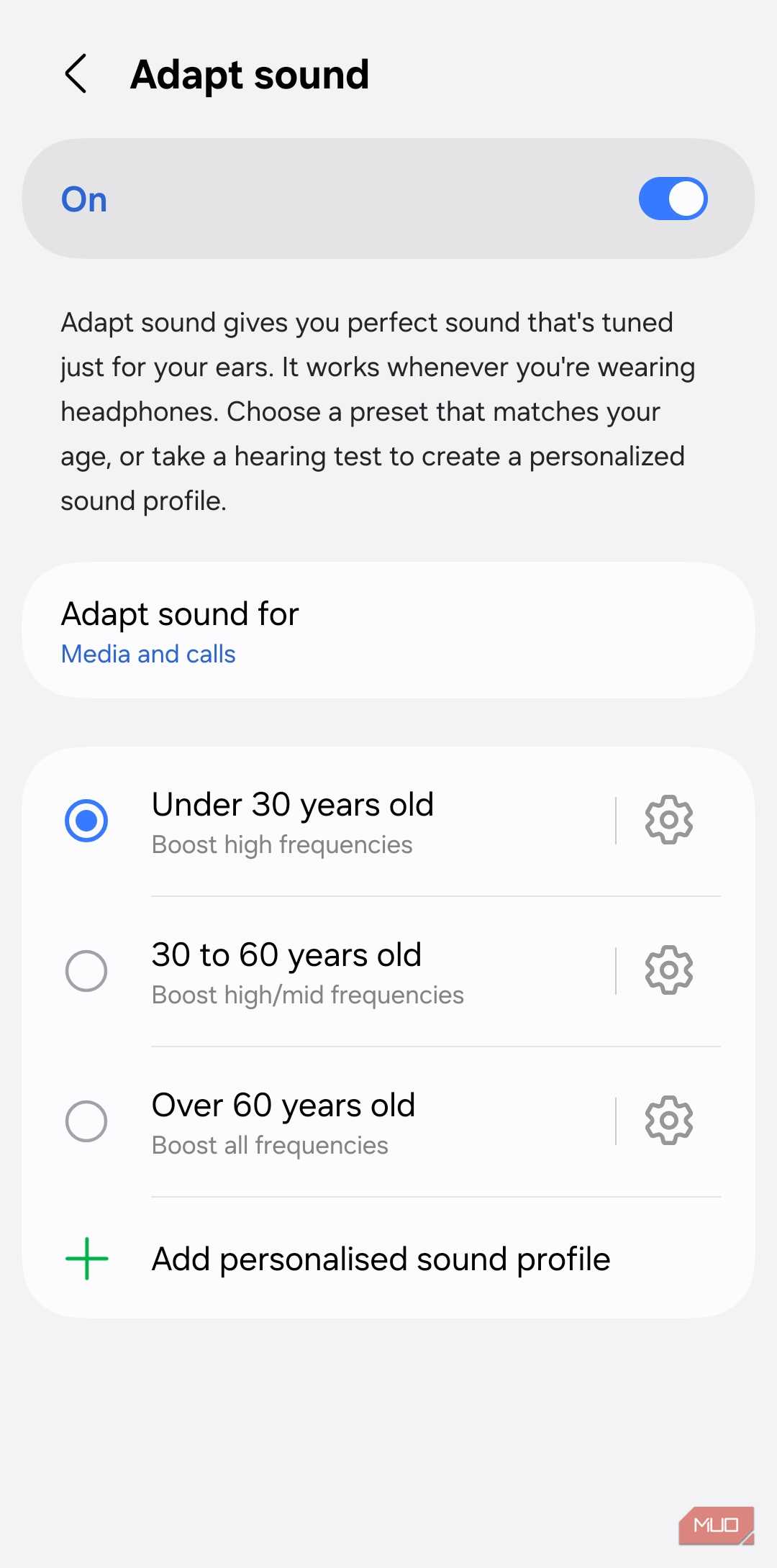 Adapt sound menu on Samsung phone