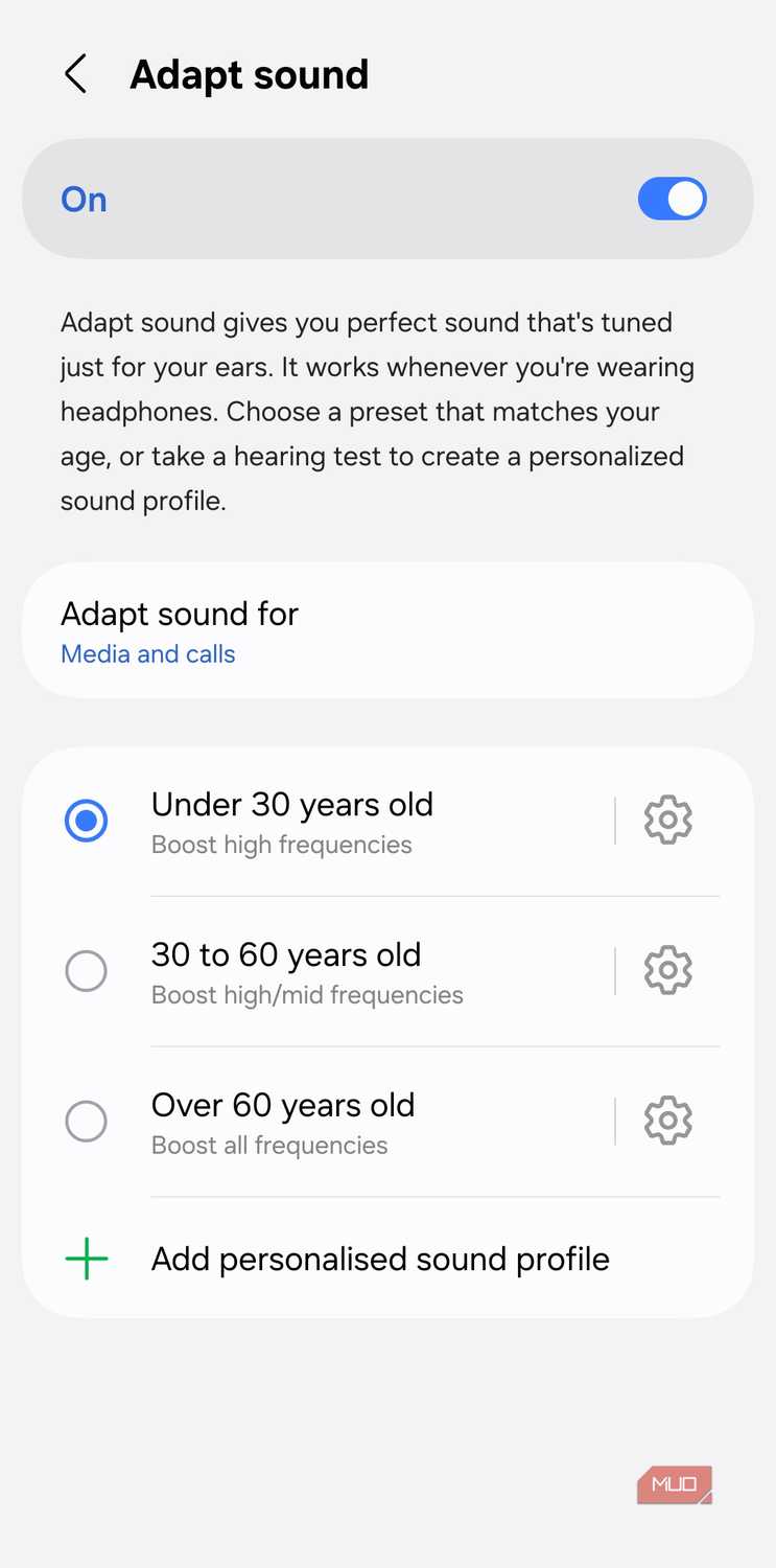 Adapt sound menu on Samsung phone