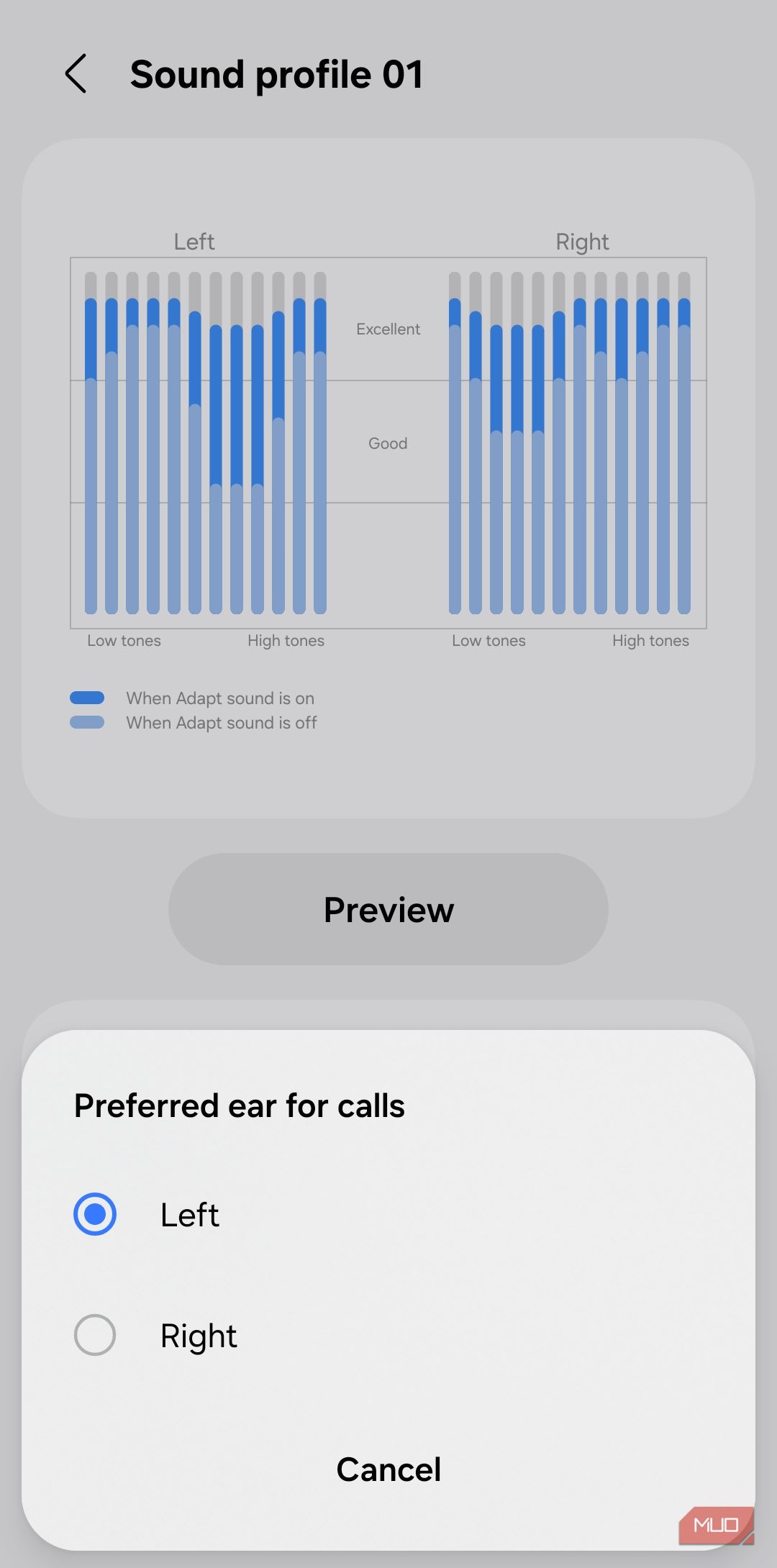 Adapt Sound sound profile menu on Samsung phone