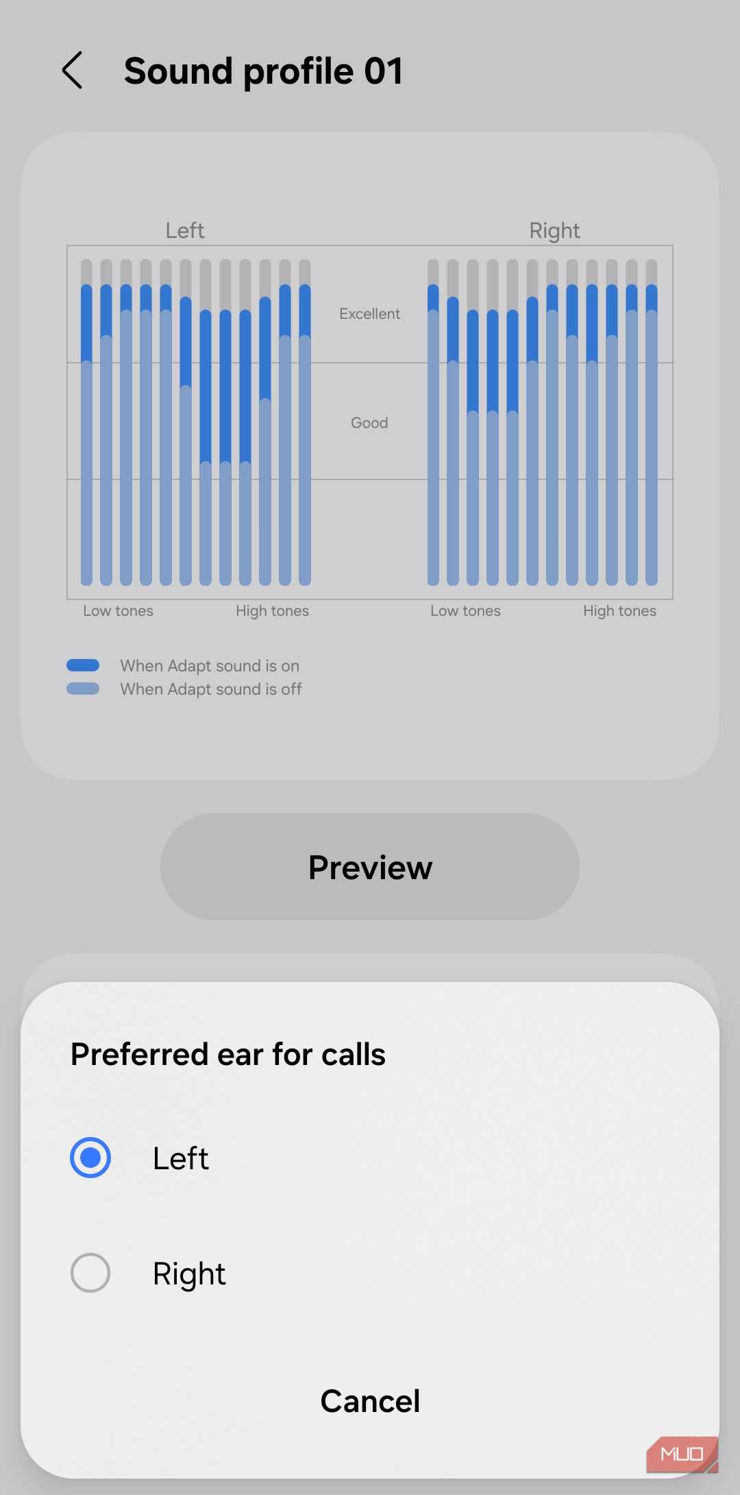Adapt Sound sound profile menu on Samsung phone