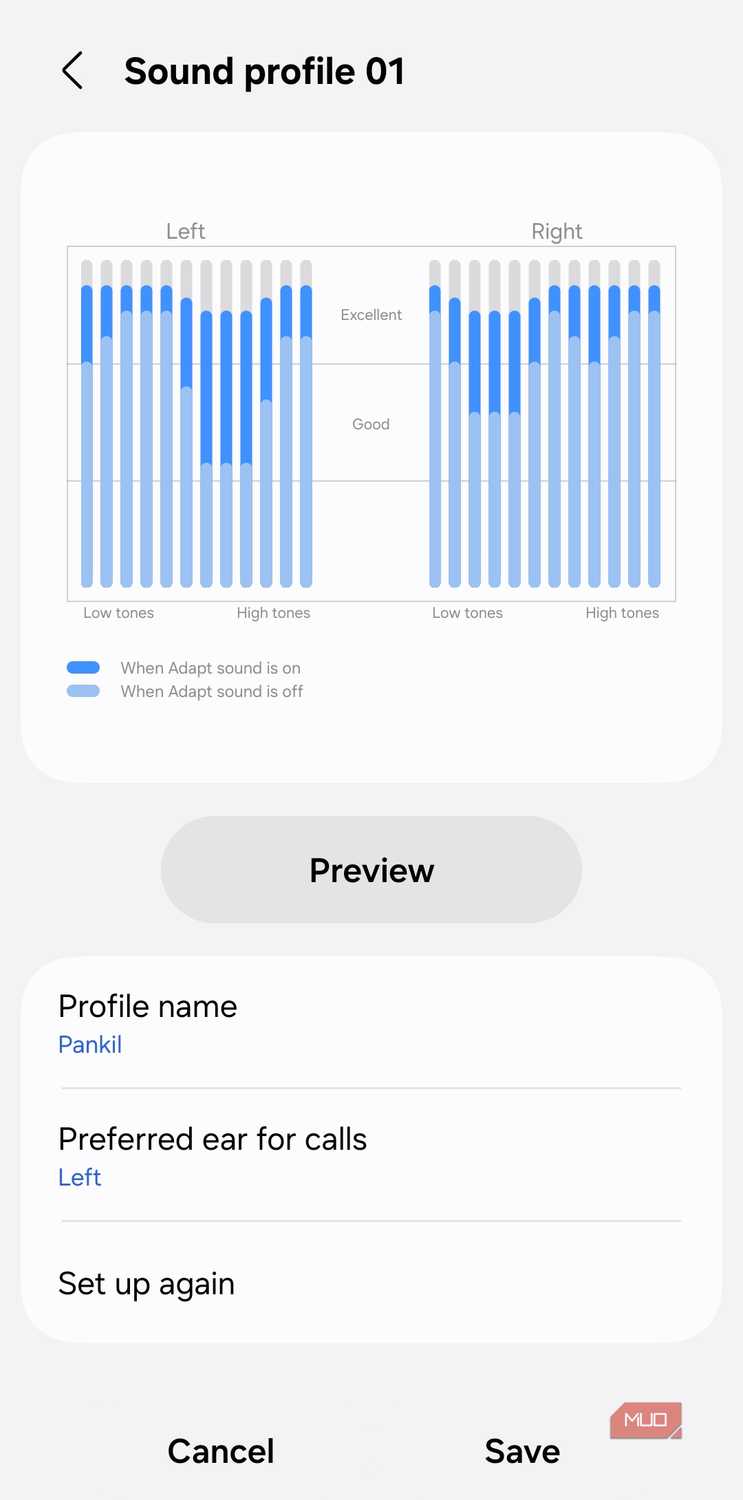 Adapt Sound sound profile preview on Samsung phone