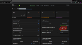 AdGuard Home dashboard and statistics