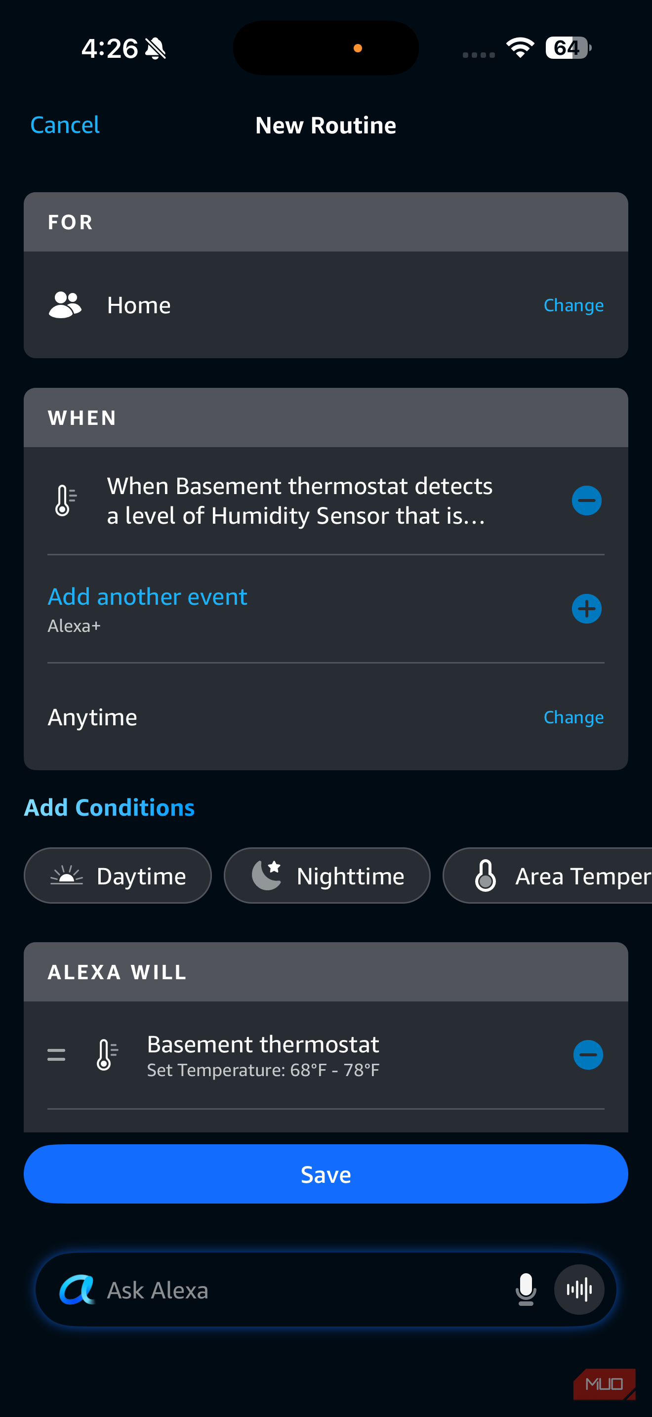 alexa routine thermostat based off humidity change-1