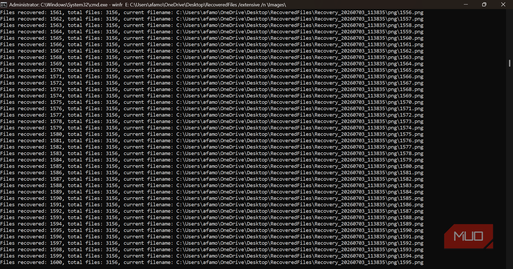 All recovered files with WinFR