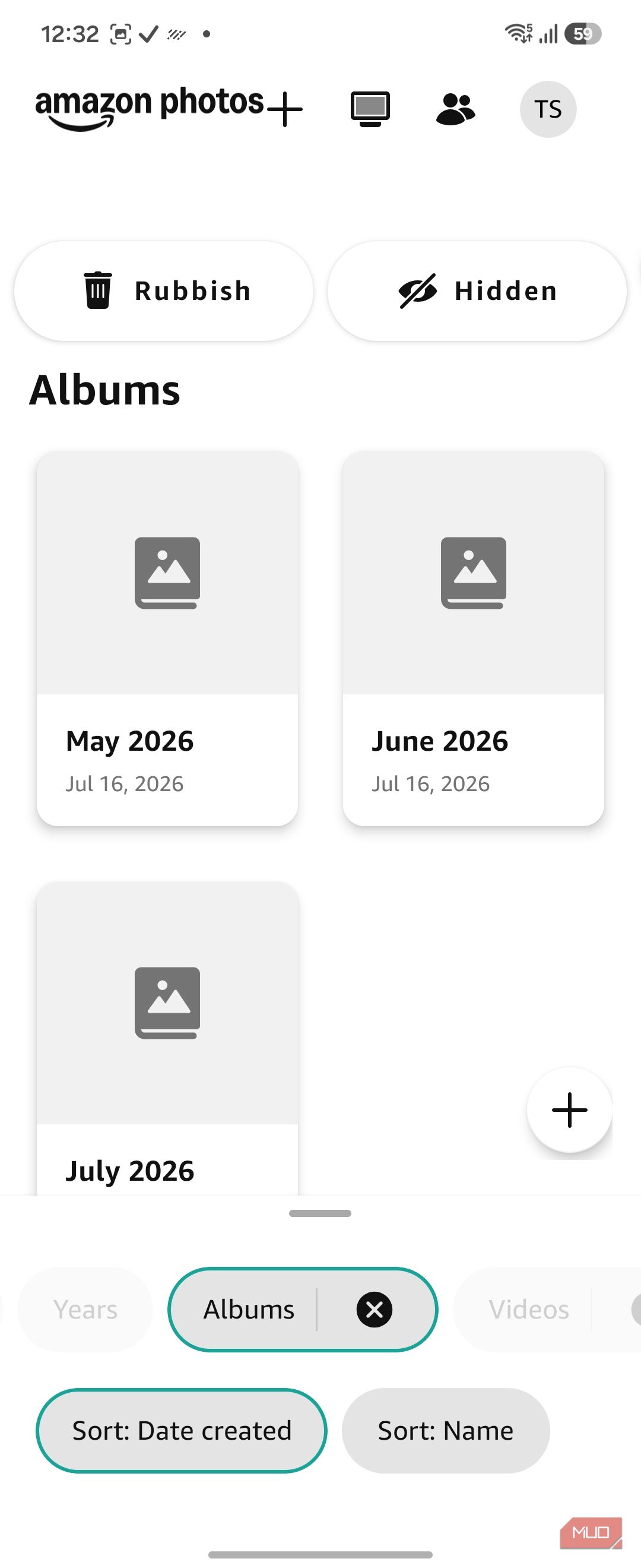 Amazon Photos albums screen monthly view