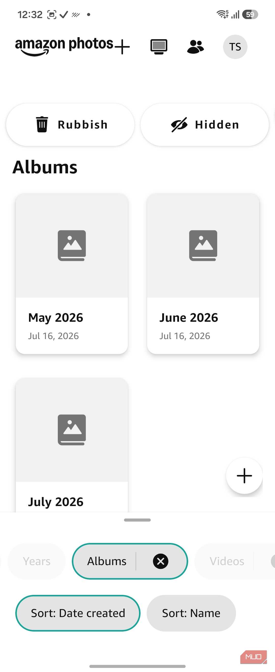 Amazon Photos albums screen monthly view