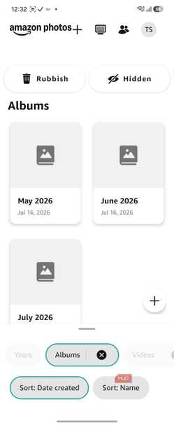 Amazon Photos albums screen monthly view