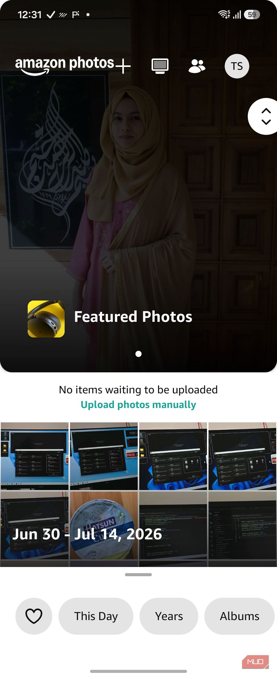 Amazon Photos home screen featured photos