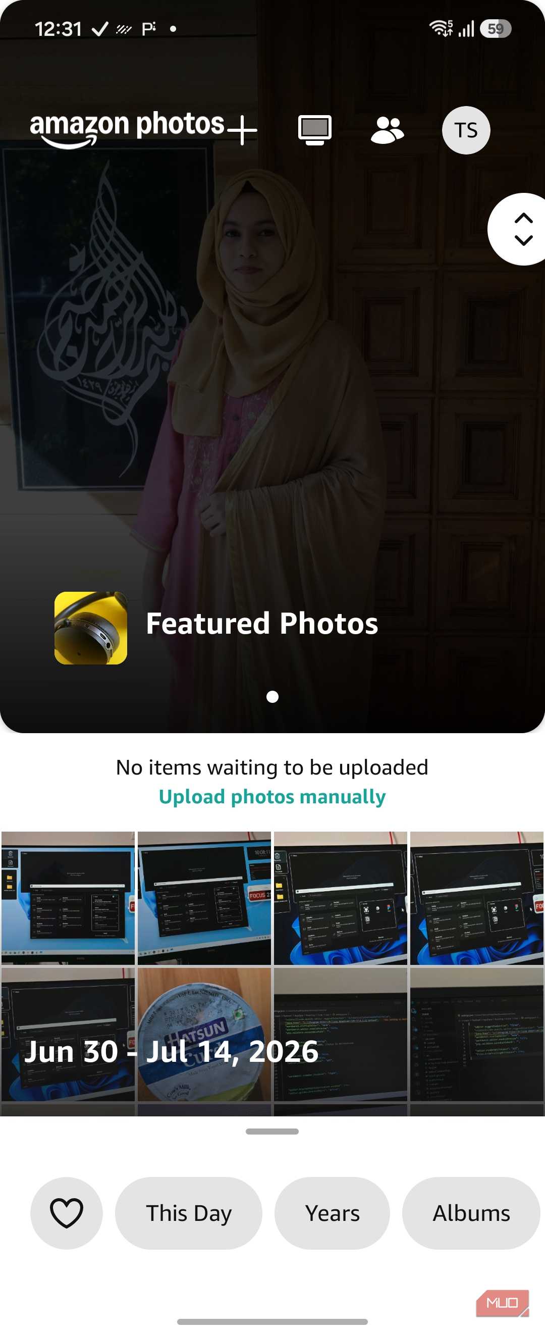 Amazon Photos home screen featured photos