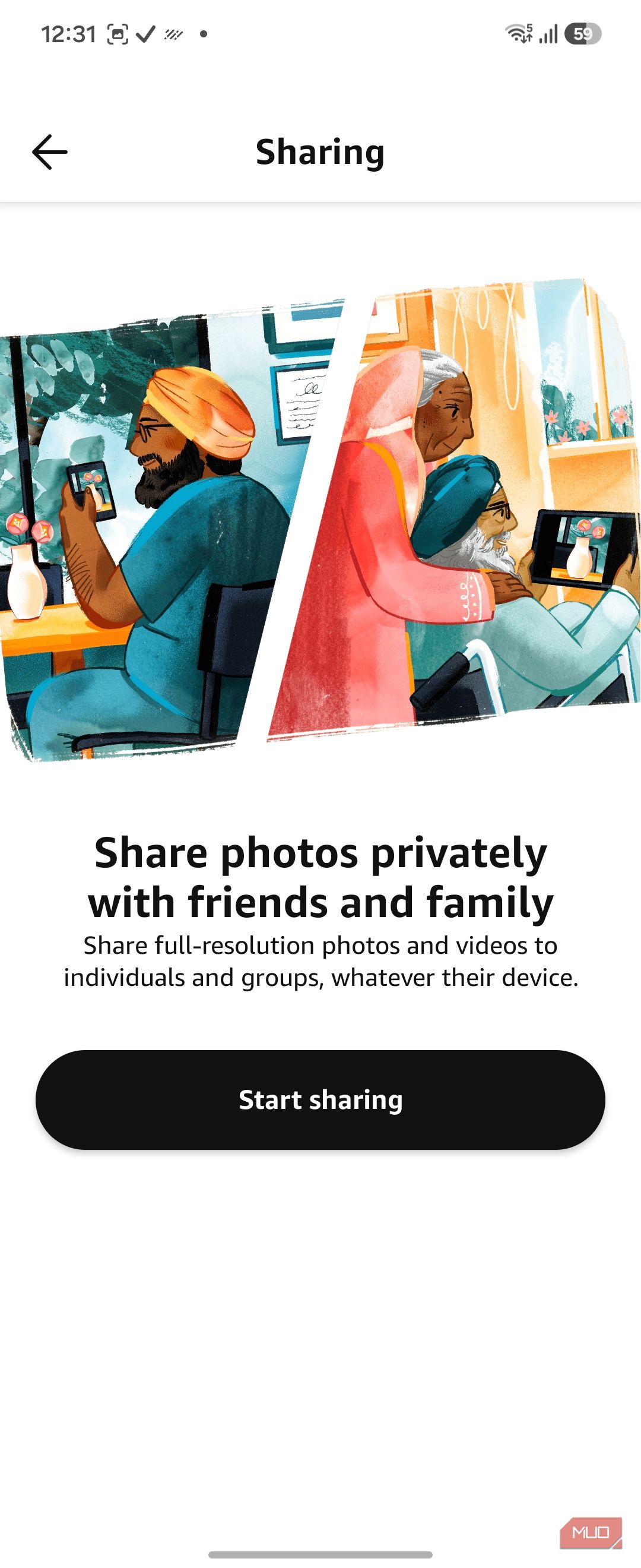 Amazon Photos sharing screen start sharing
