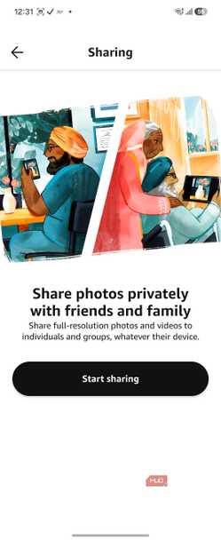 Amazon Photos sharing screen start sharing