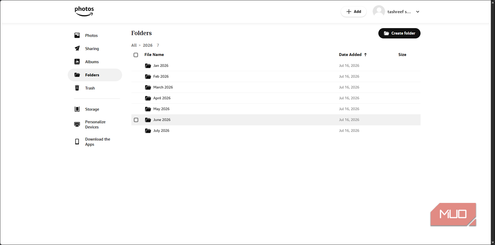 Amazon Photos web nested folders