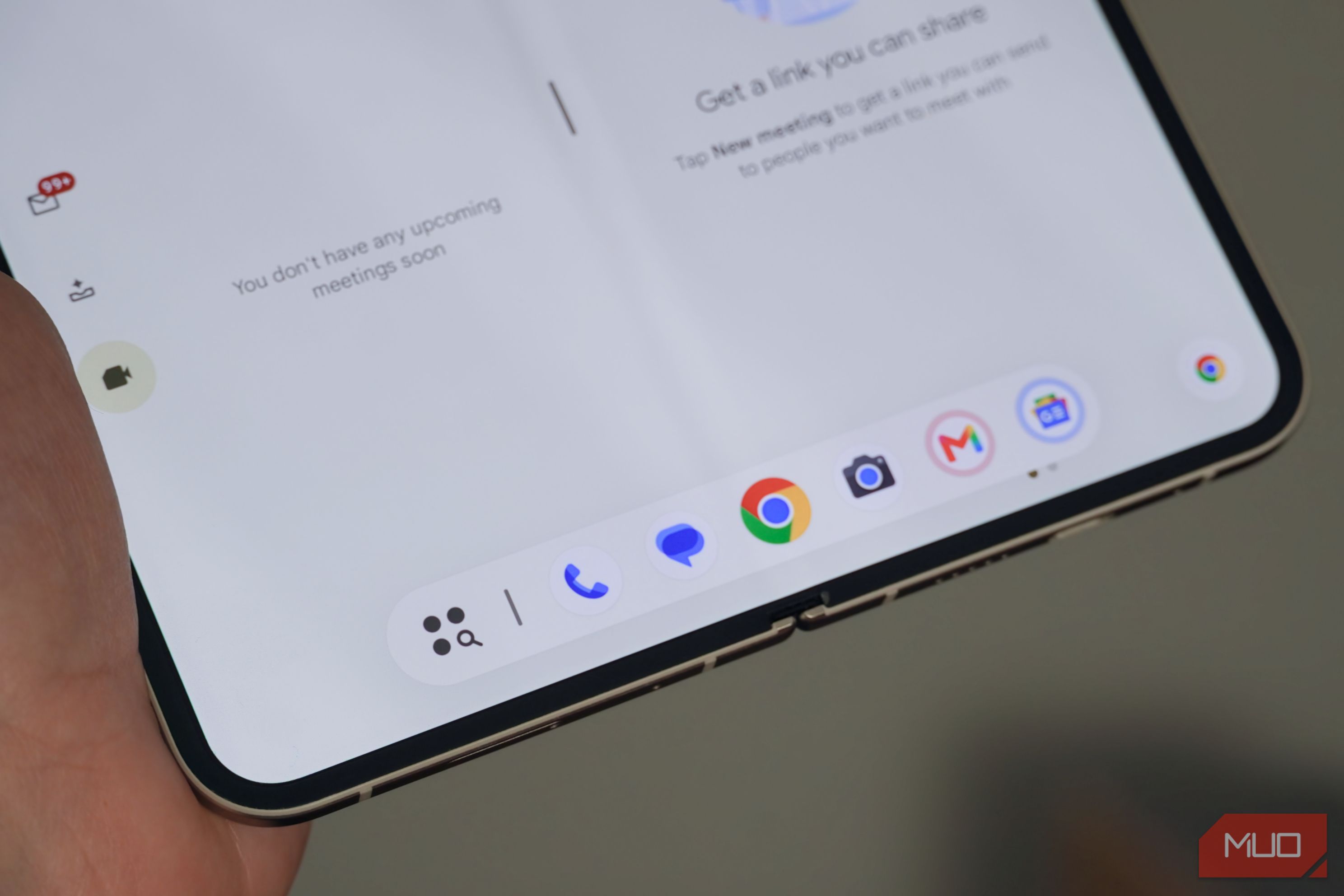 An angled view of the Taskbar on a Pixel 9 Pro Fold. 