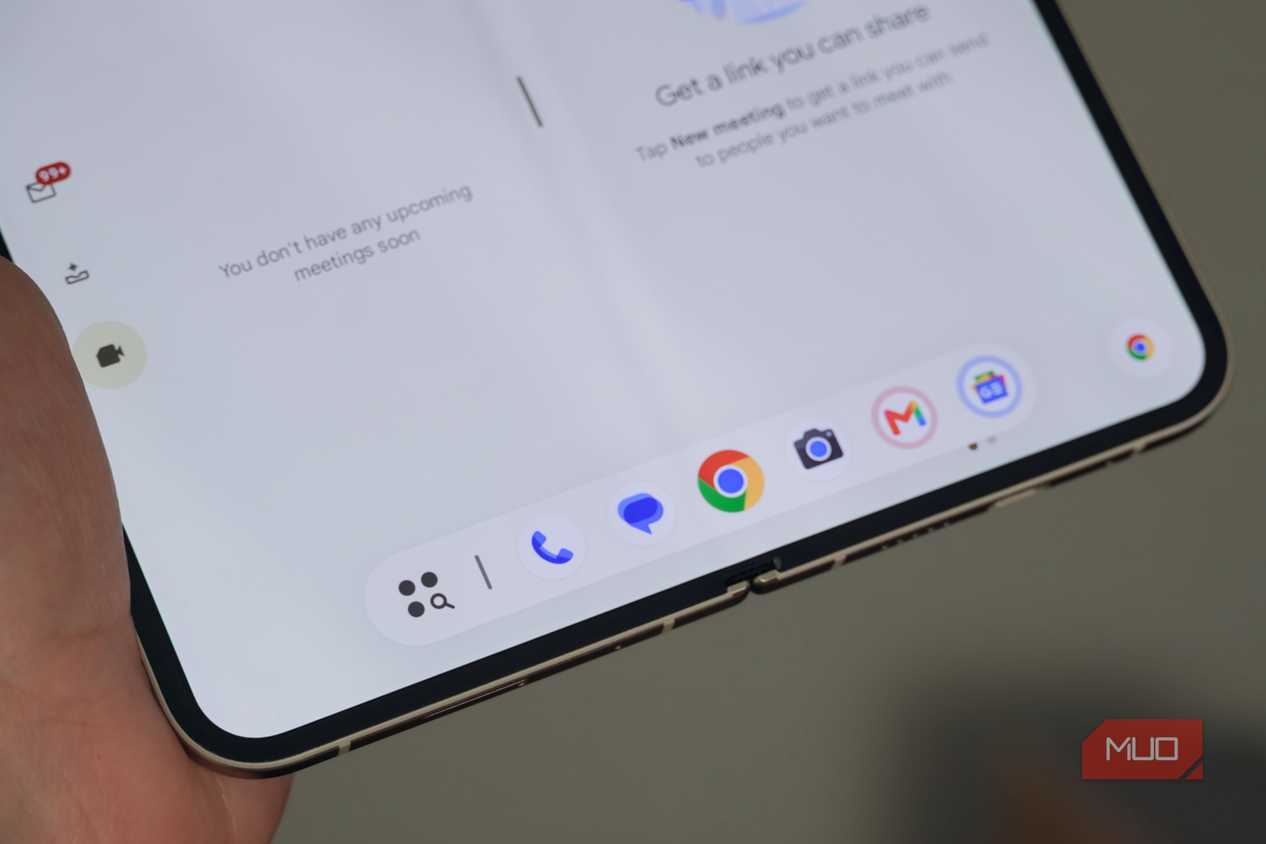 An angled view of the Taskbar on a Pixel 9 Pro Fold.