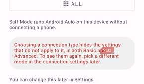 Android Auto Connection Type Selection Screen With Self Mode Highlighted