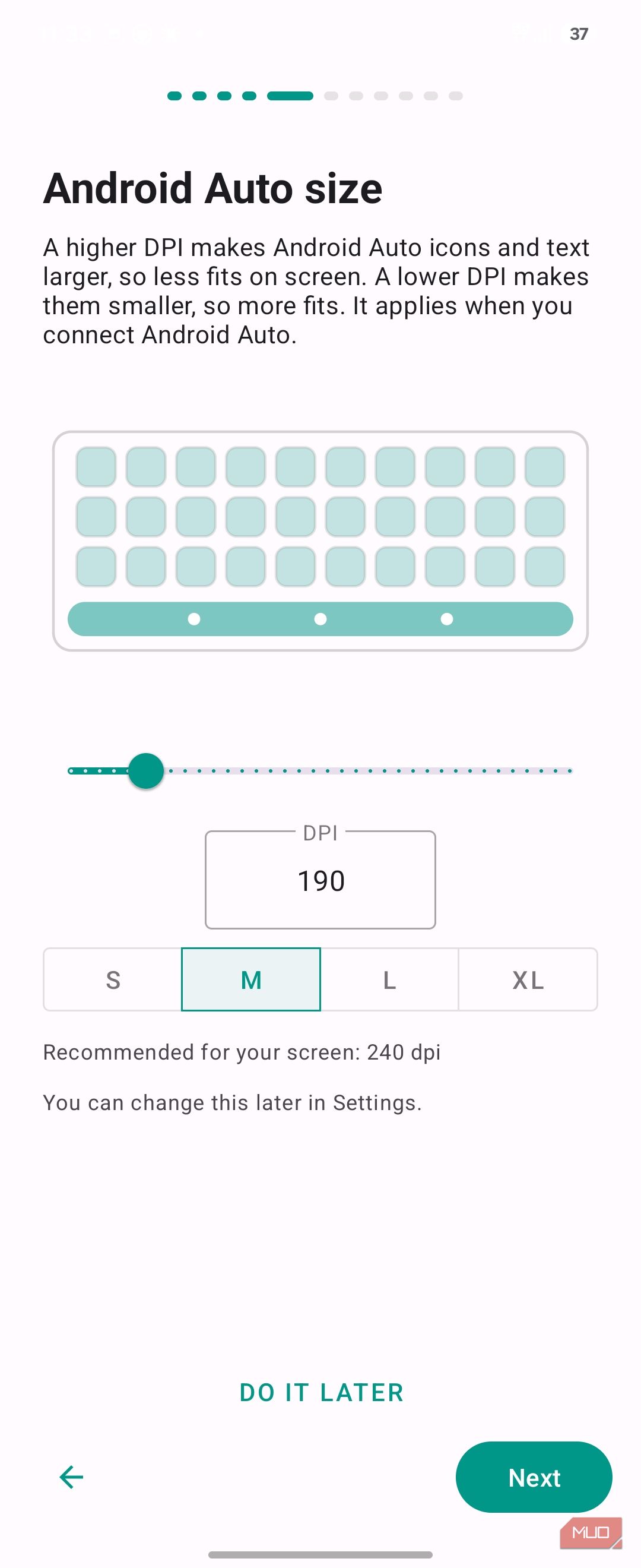 Android Auto Dpi Size Settings Screen With M Size Selected