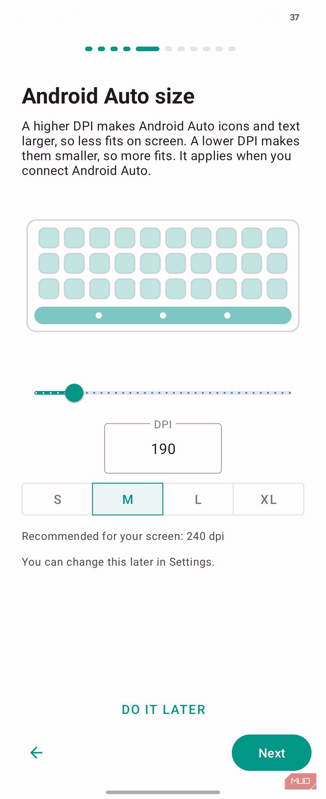 Android Auto Dpi Size Settings Screen With M Size Selected