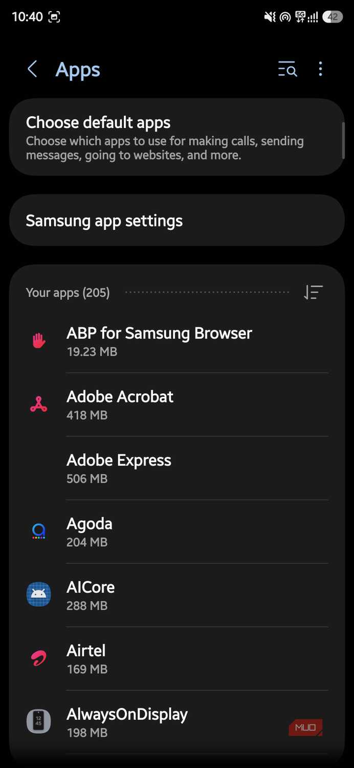 Android Choose default apps option