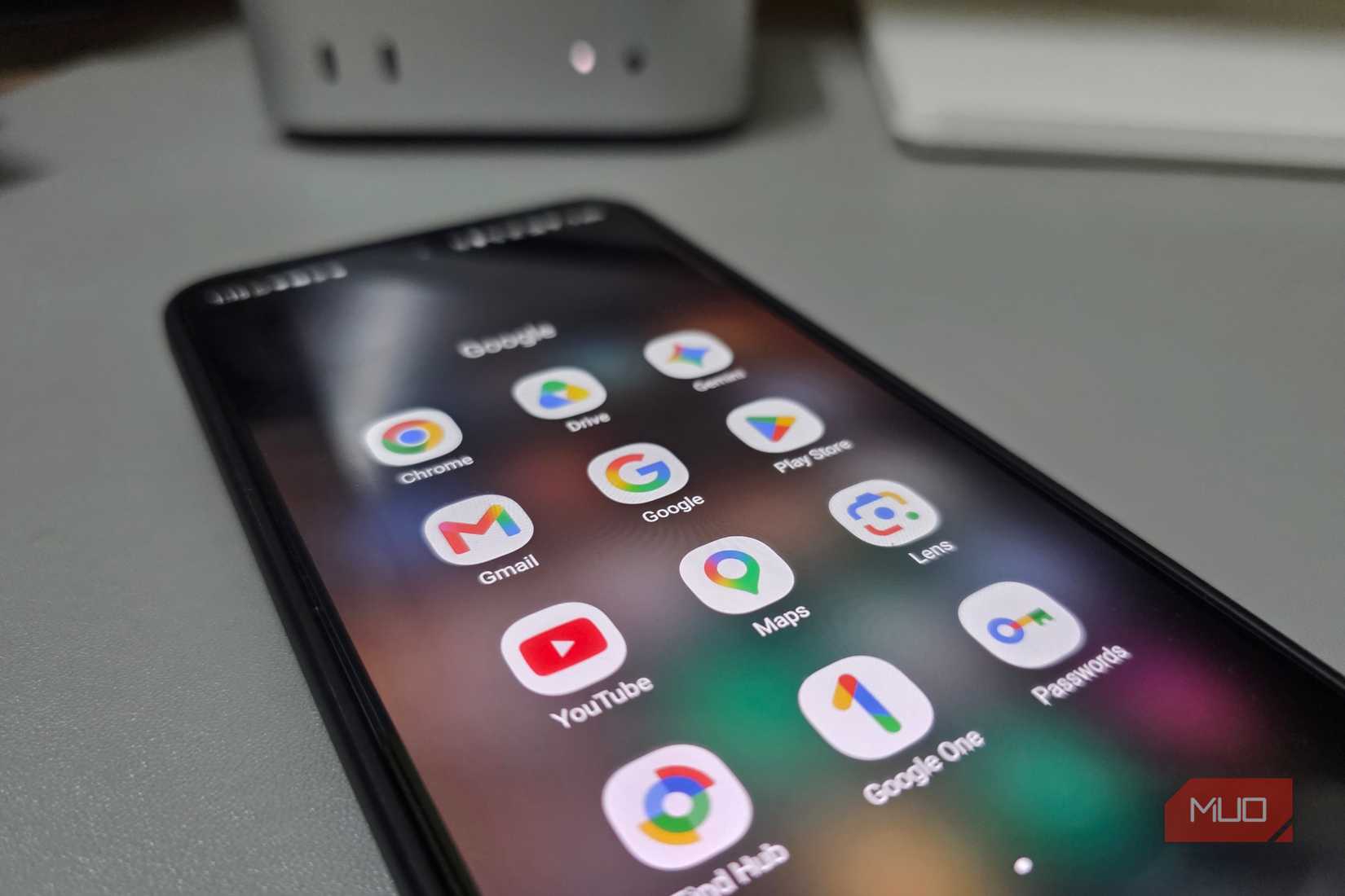 Android phone showing a folder of Google apps
