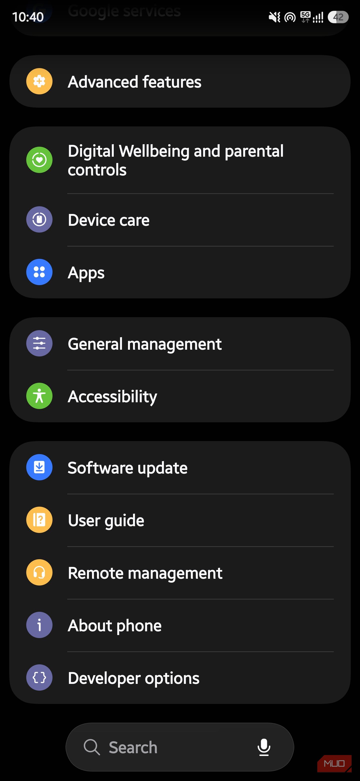 Android phone's settings menu