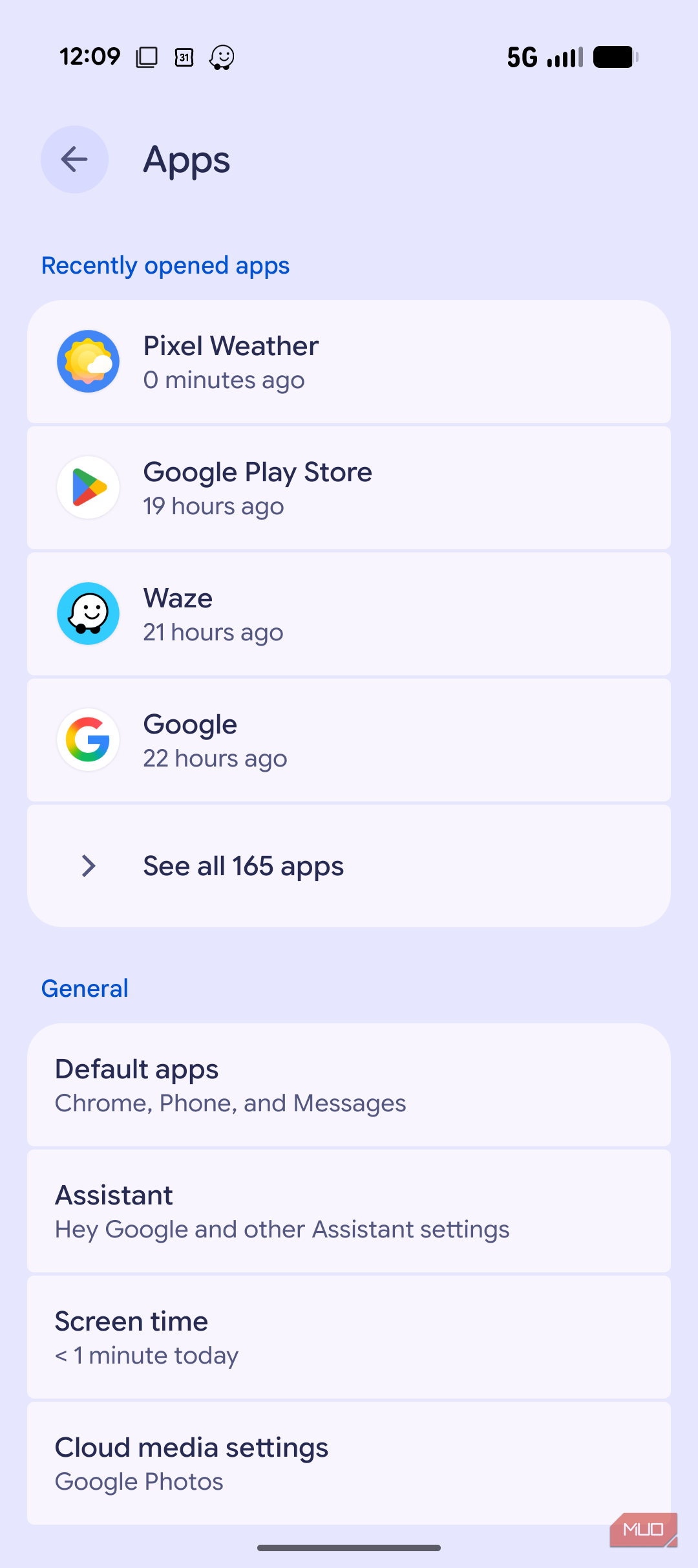 Android smartphone settings apps list menu