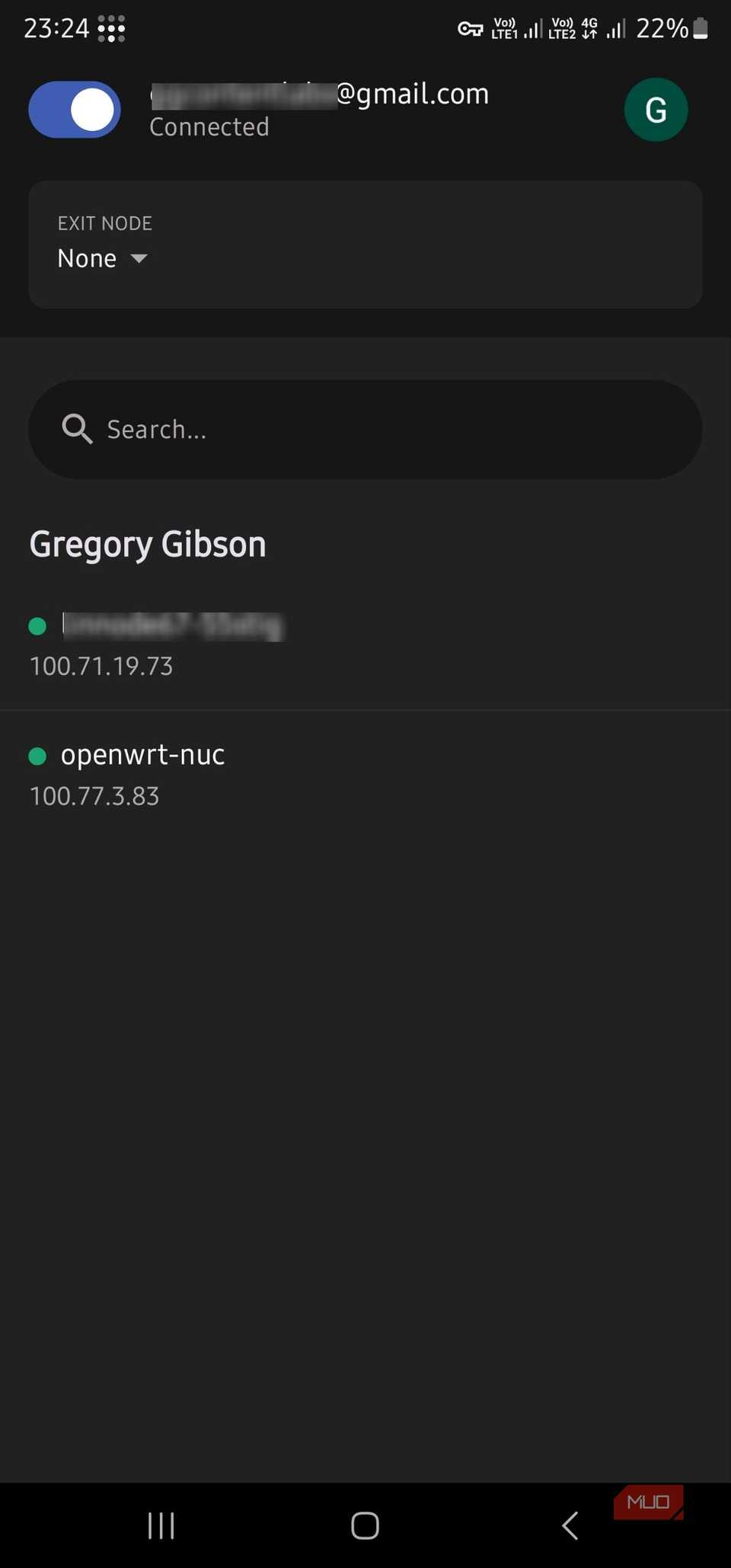 Android Tailscale app showing successful connection and OpenWRT NUC
