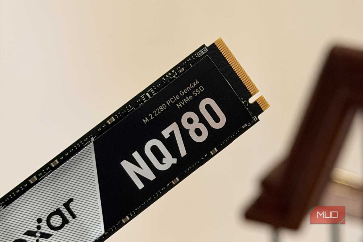 Angled close view of a Lexar NQ780 NVMe SSD