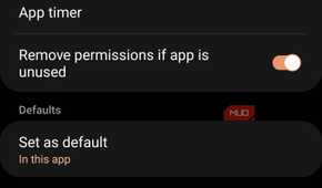 App info settings screen on Samsung