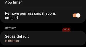 App info settings screen on Samsung