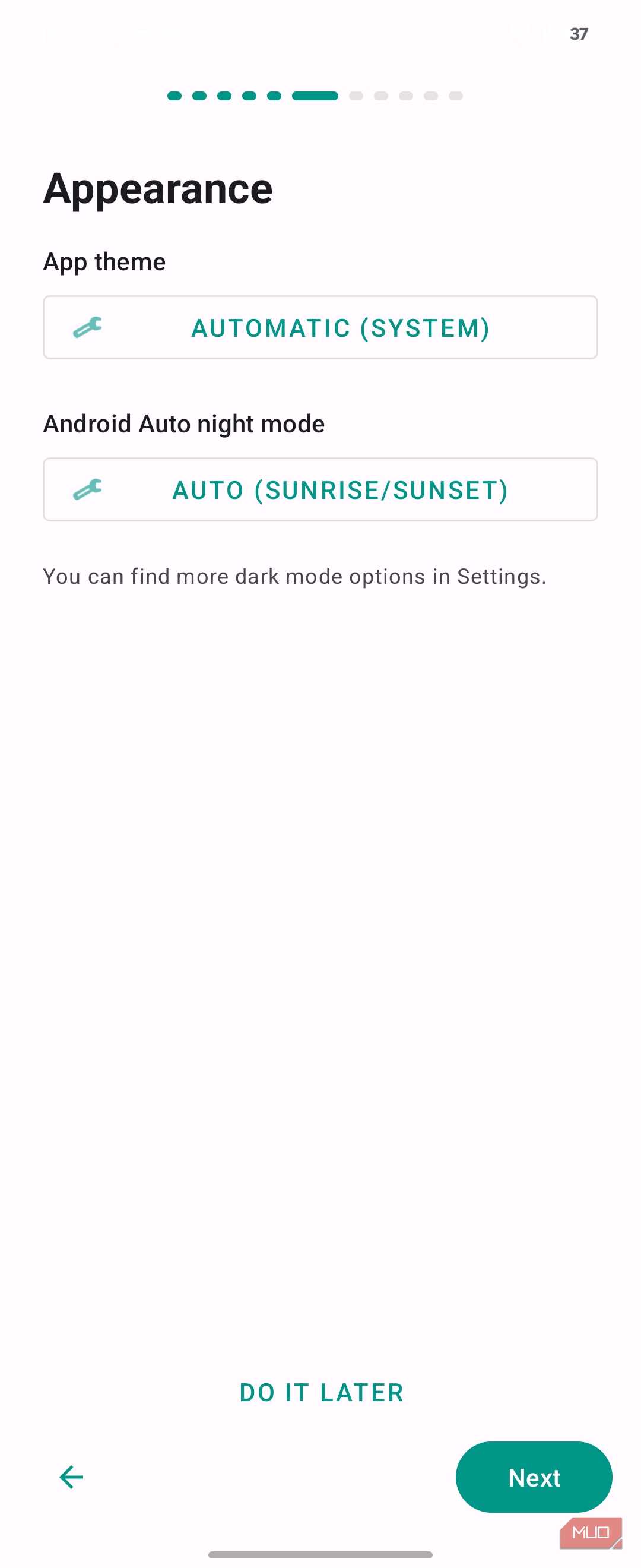 Appearance Settings Page With App Theme And Night Mode Options