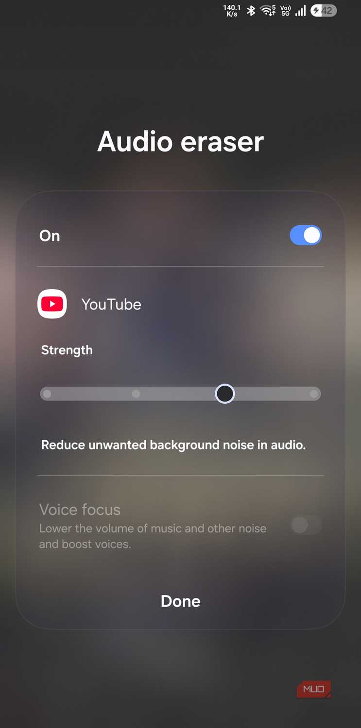 Audio eraser feature in YouTube app