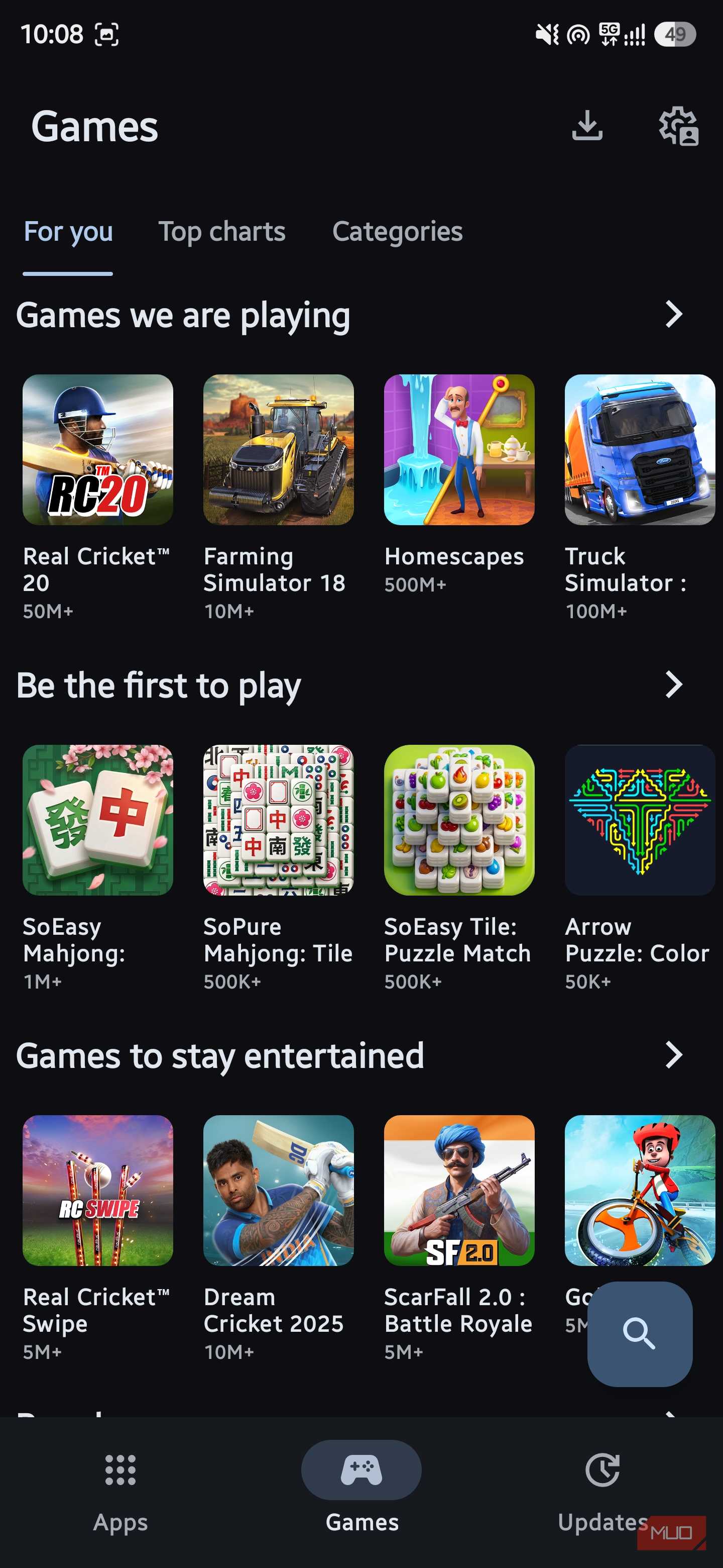 Aurora Store showing all the games