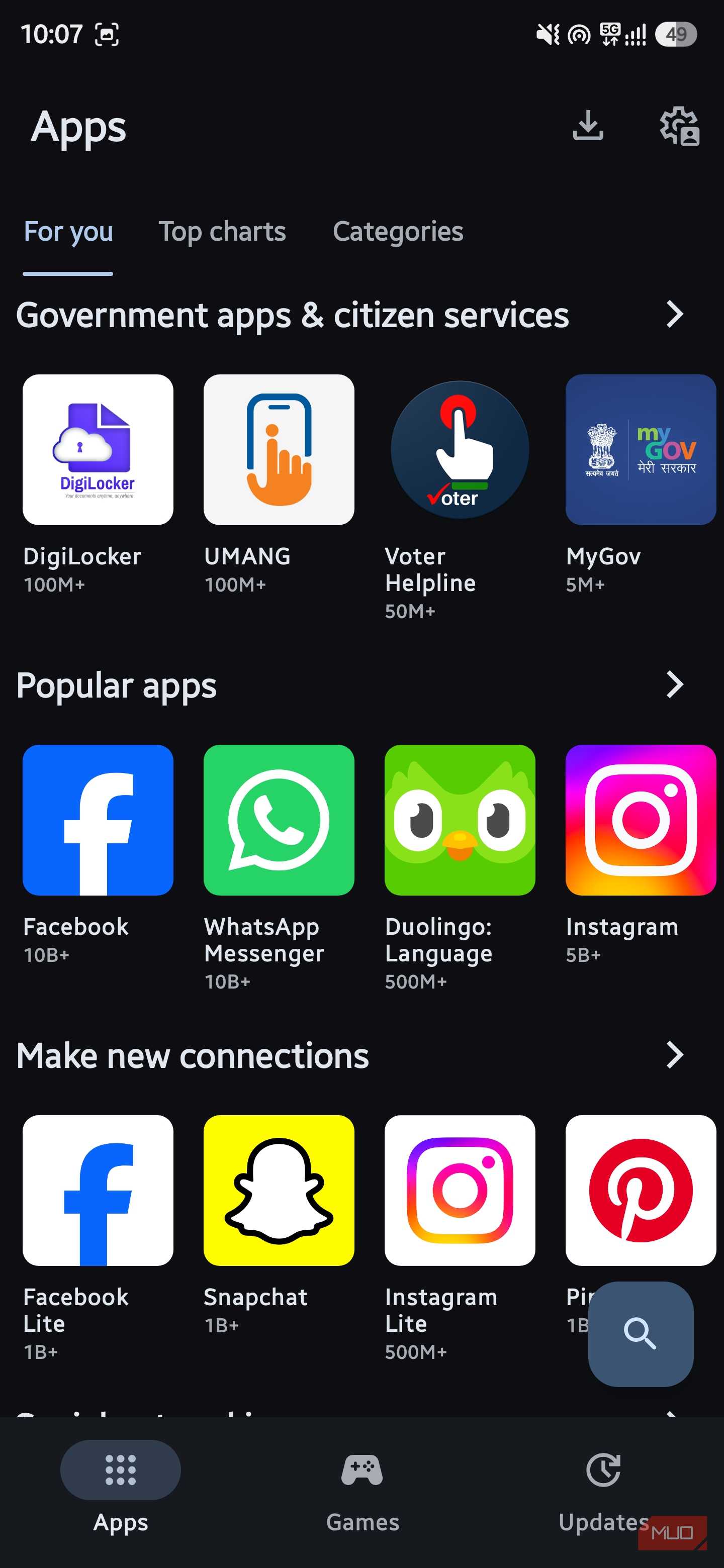 Aurora Store apps page on the home screen