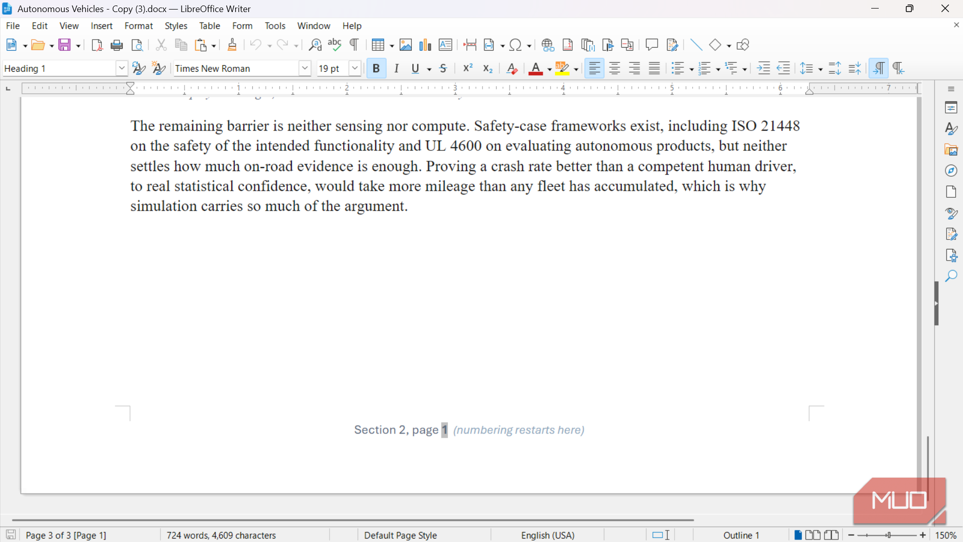 Autonomous vehicle report last page in LibreOffice Writer.