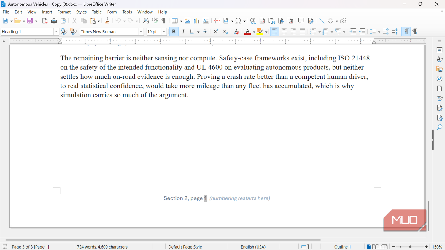 Autonomous vehicle report last page in LibreOffice Writer.