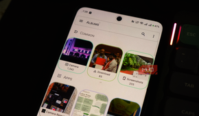 Aves Gallery is running on an Android smartphone next to a keyboard