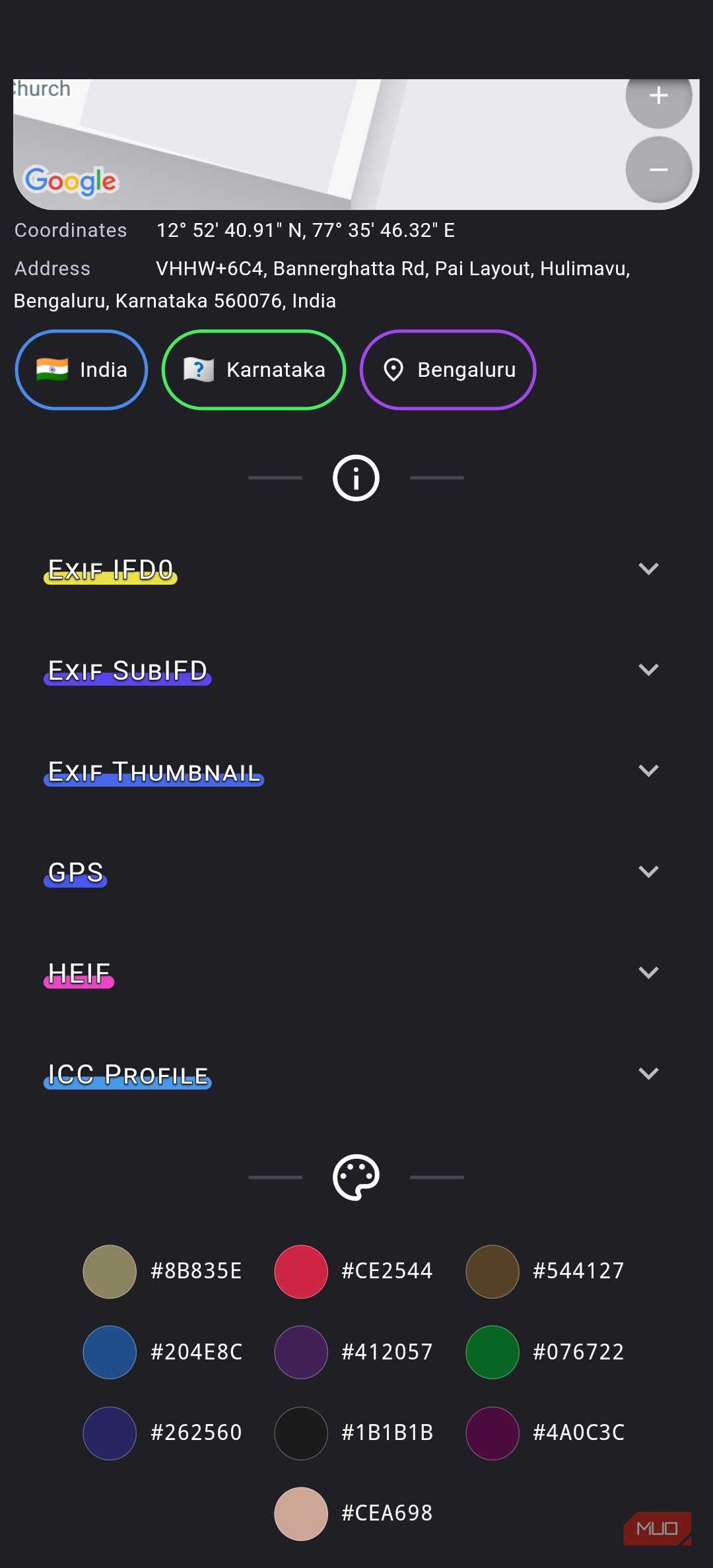 Aves Gallery displaying advanced exif data