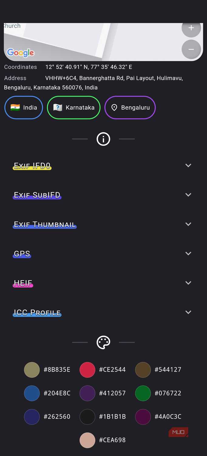 Aves Gallery displaying advanced exif data