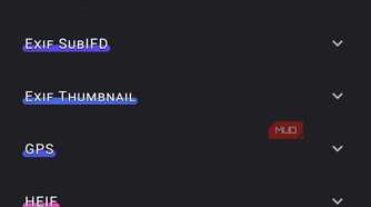 Aves Gallery displaying advanced exif data