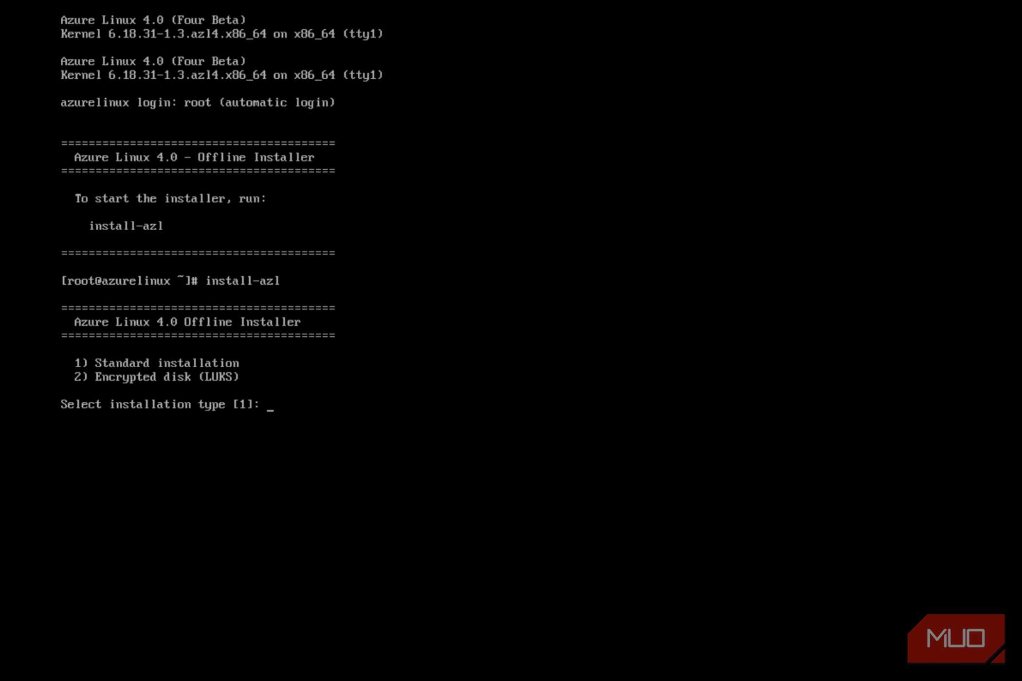 Initiating the Azure Linux install