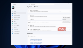 Balanced power mode selected in Windows Settings app.