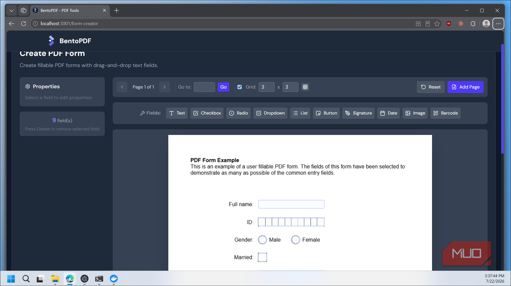 Bentopdf Form Creator Interface With Pdf Form Example