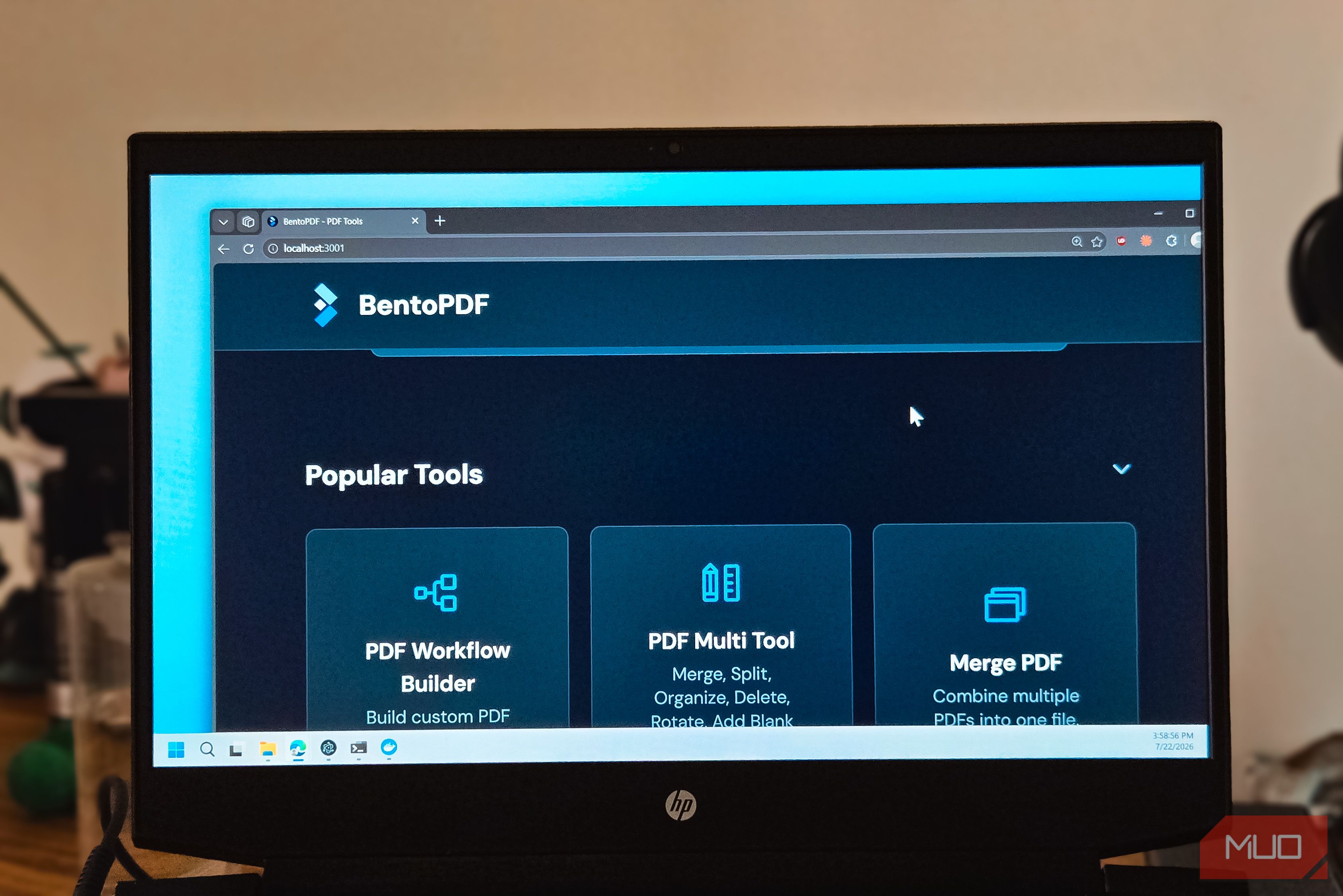 Bentopdf Web Interface Popular Tools Homepage Displayed On Hp Monitor