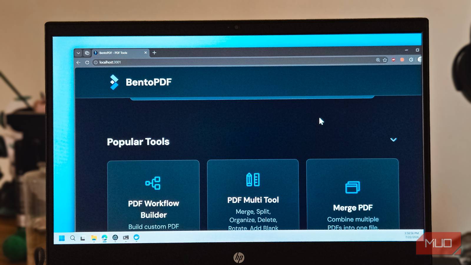 Bentopdf Web Interface Popular Tools Homepage Displayed On Hp Monitor